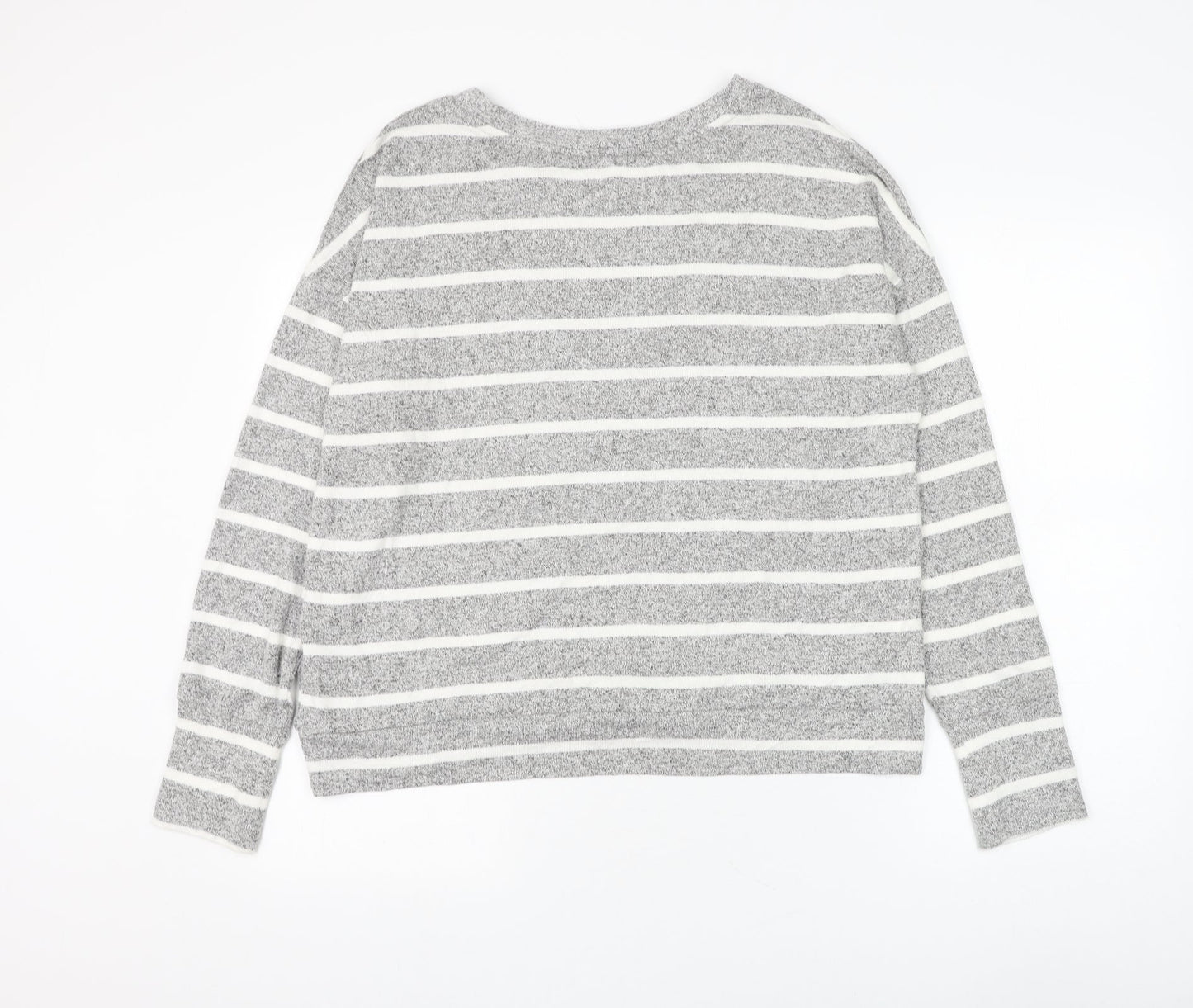 Marks and Spencer Womens Grey Round Neck Striped Viscose Pullover Jumper Size 14