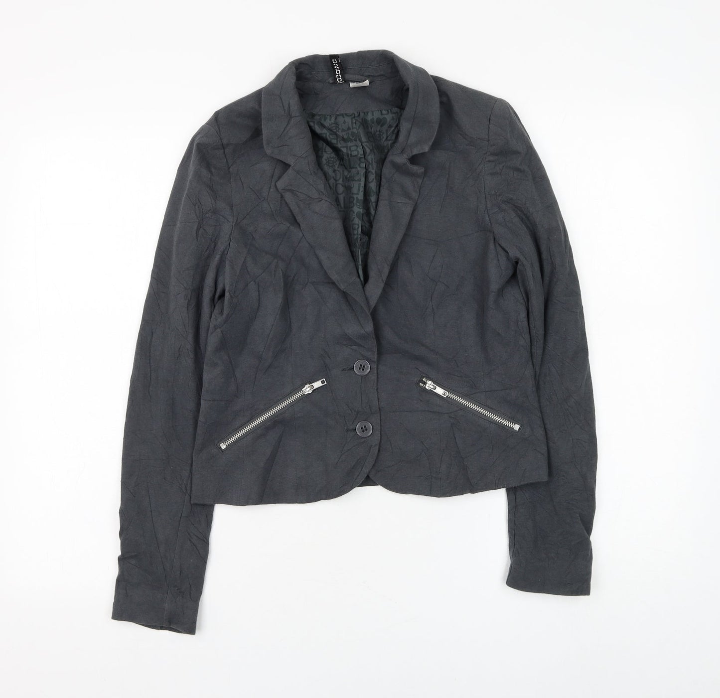 H&M Womens Grey Jacket Blazer Size 12 Button