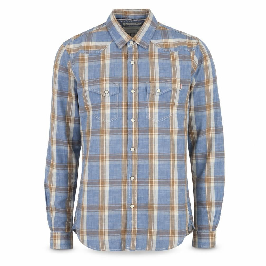 TOM TAILOR Mens Blue Plaid Cotton Button-Up Size S Collared Button