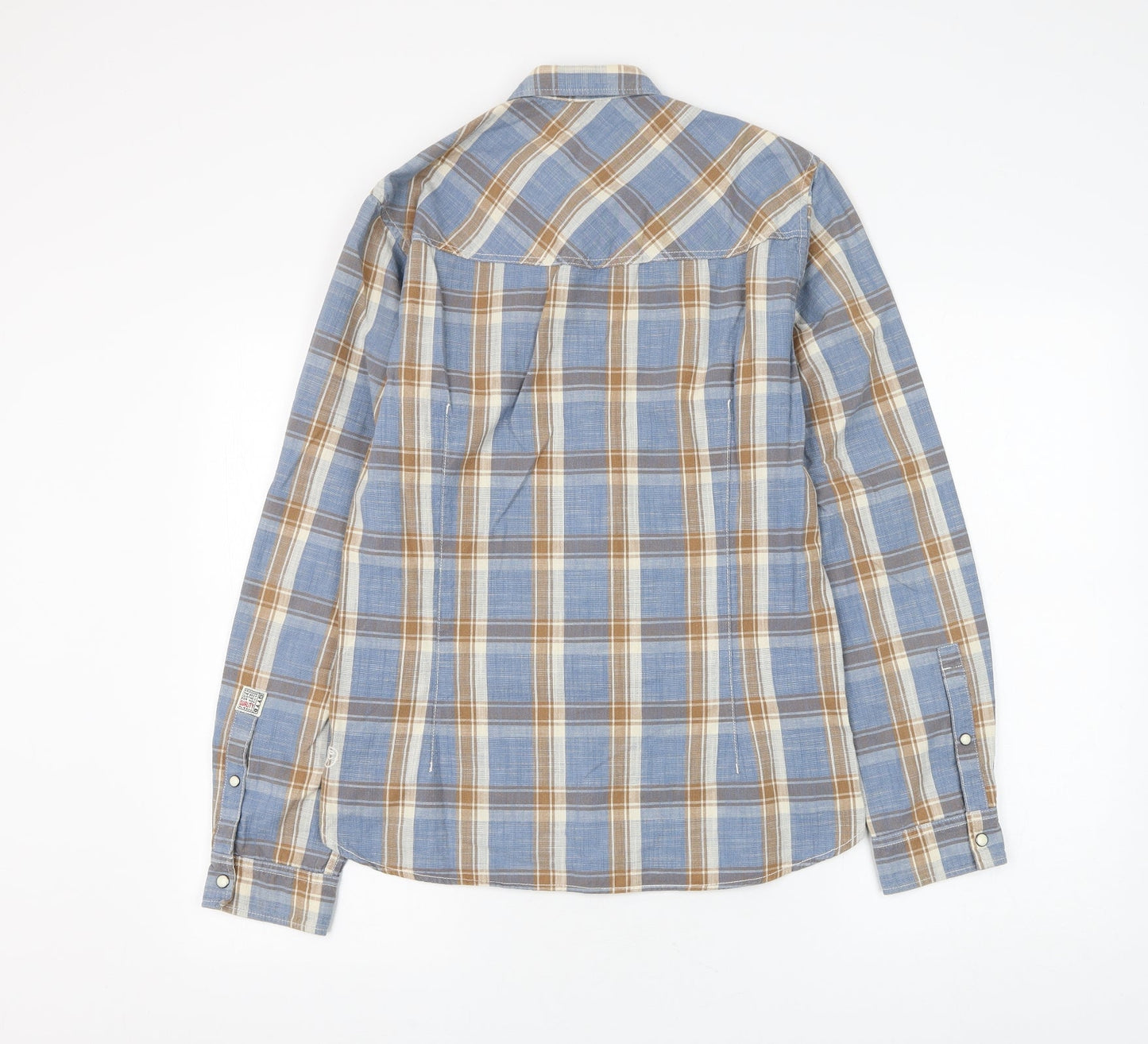 TOM TAILOR Mens Blue Plaid Cotton Button-Up Size S Collared Button