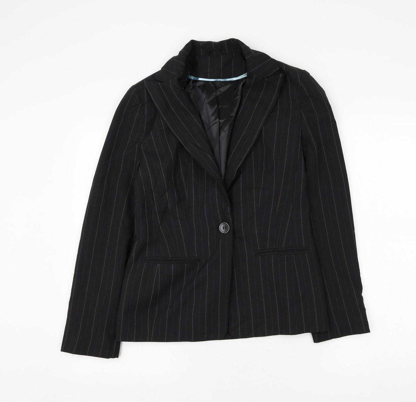 New Look Womens Black Striped Jacket Blazer Size 10 Button