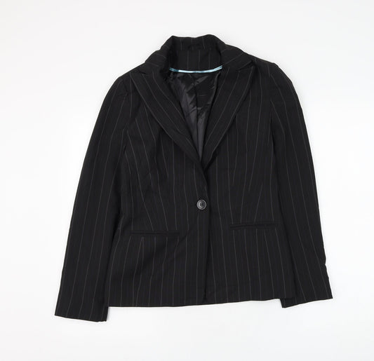 New Look Womens Black Striped Jacket Blazer Size 10 Button