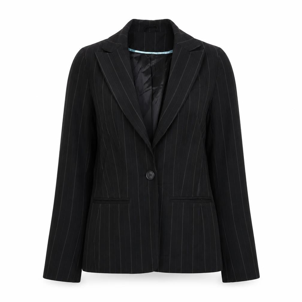 New Look Womens Black Striped Jacket Blazer Size 10 Button