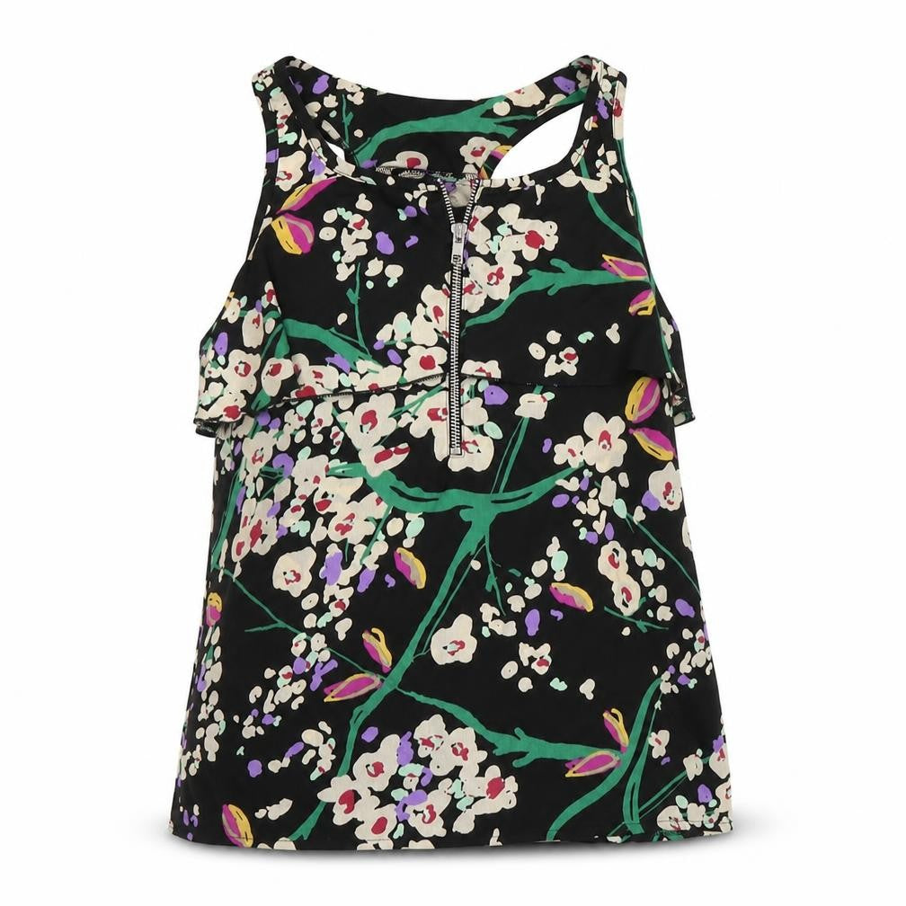 Influence Womens Black Floral Polyester Basic Tank Size S Round Neck