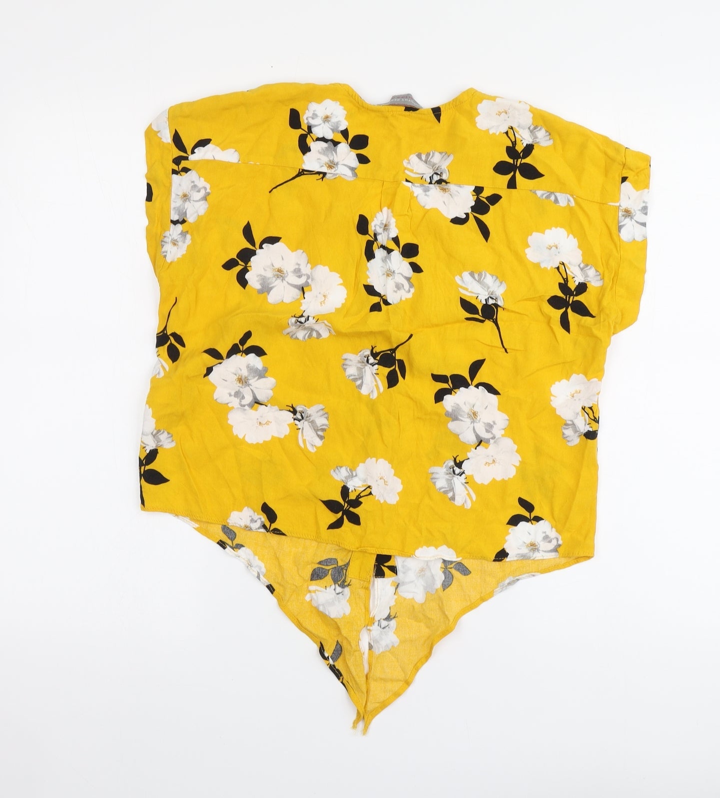 Dorothy Perkins Womens Yellow Floral Viscose Basic Button-Up Size 8 V-Neck