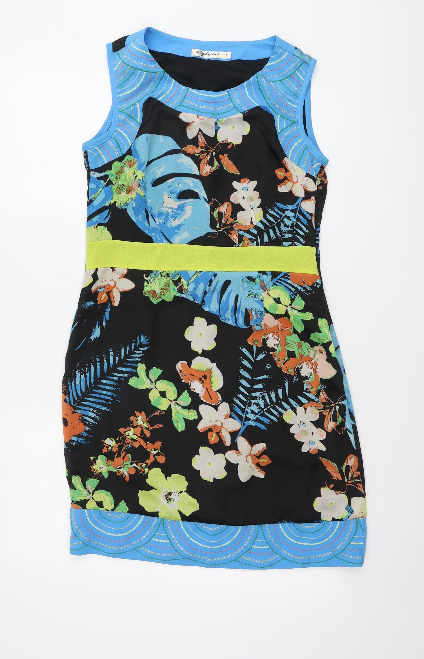 Sophyline Womens Multicoloured Floral Polyester A-Line Size S Round Neck