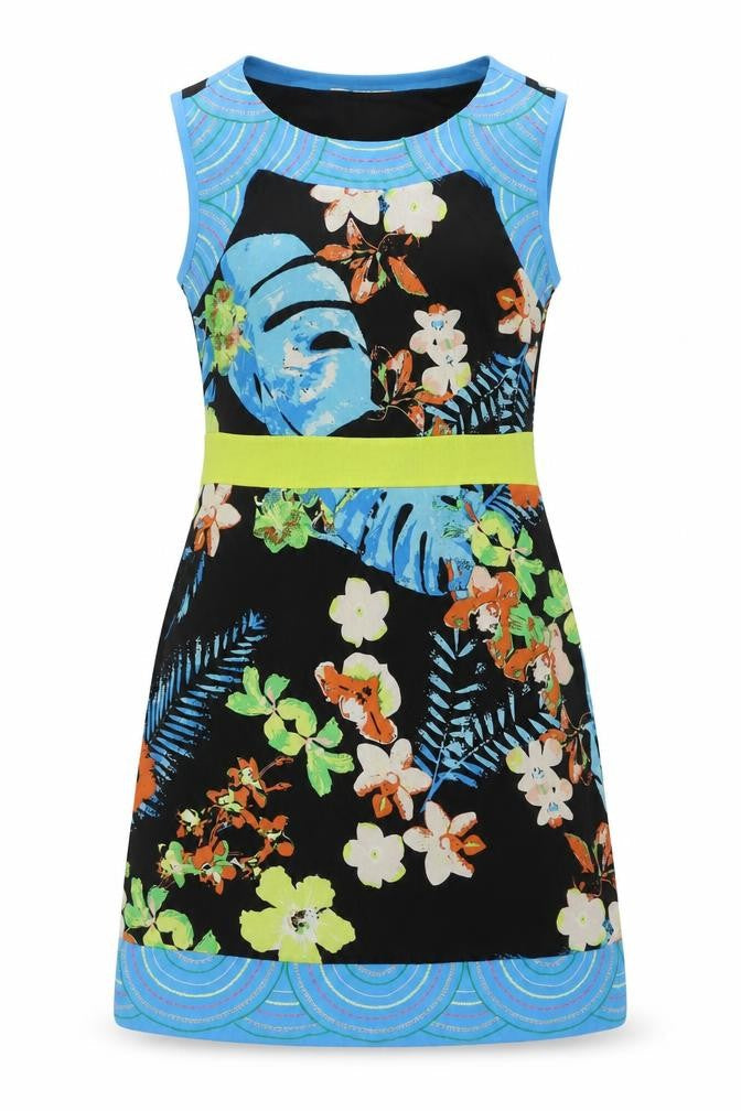 Sophyline Womens Multicoloured Floral Polyester A-Line Size S Round Neck