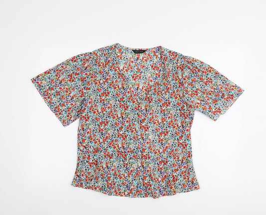New Look Womens Multicoloured Floral Polyester Basic Button-Up Size S V-Neck