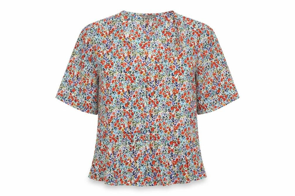 New Look Womens Multicoloured Floral Polyester Basic Button-Up Size S V-Neck