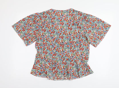 New Look Womens Multicoloured Floral Polyester Basic Button-Up Size S V-Neck