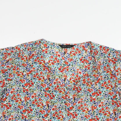 New Look Womens Multicoloured Floral Polyester Basic Button-Up Size S V-Neck