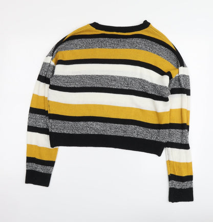 H&M Womens Multicoloured Round Neck Striped Acrylic Pullover Jumper Size L