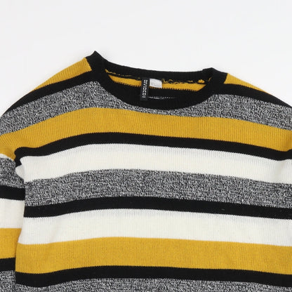 H&M Womens Multicoloured Round Neck Striped Acrylic Pullover Jumper Size L
