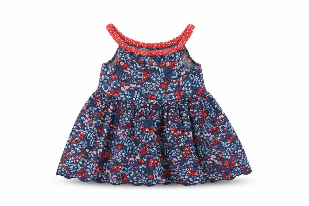 Next Girls Blue Floral Viscose Skater Dress Size 3 Years Square Neck