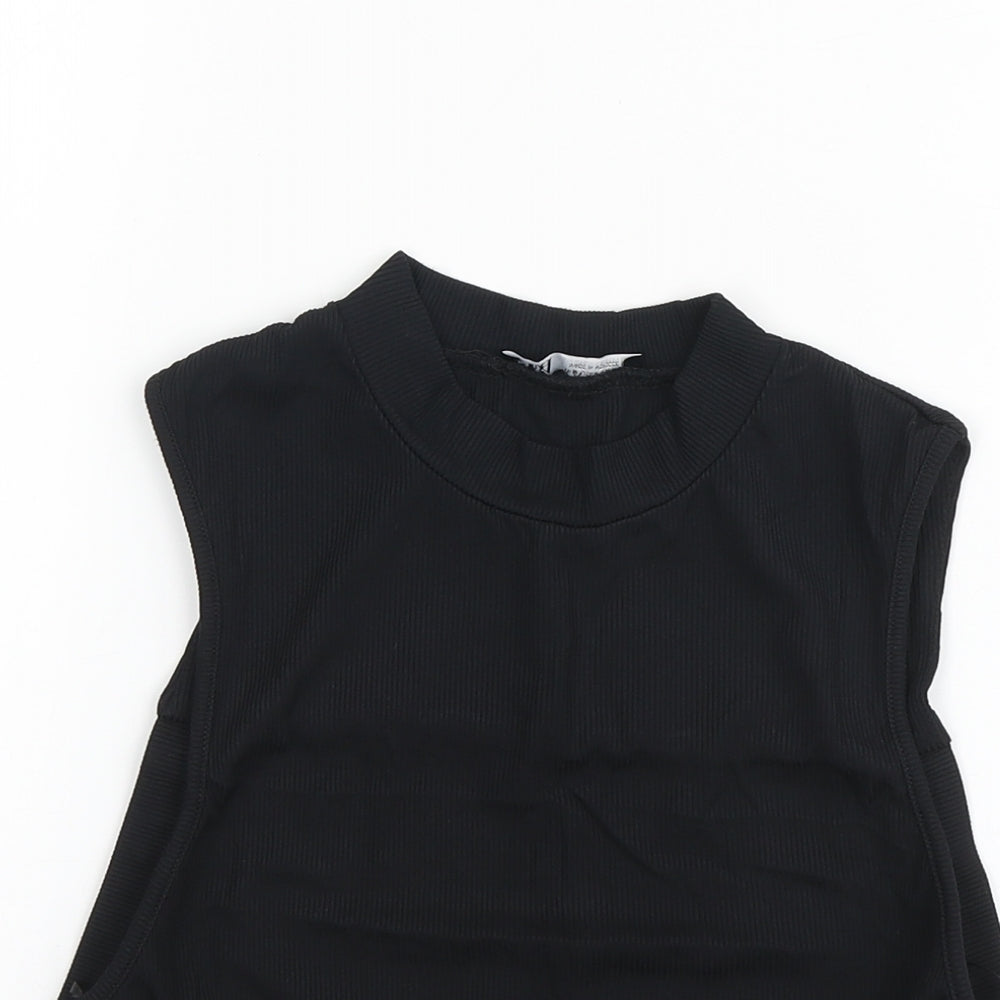 Zara Womens Black Polyamide Basic Tank Size M High Neck