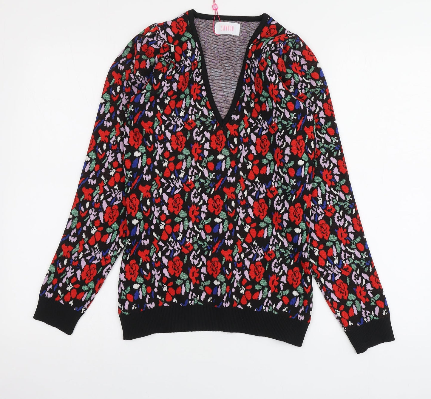 Savida Womens Multicoloured V-Neck Floral Polyester Pullover Jumper Size XS