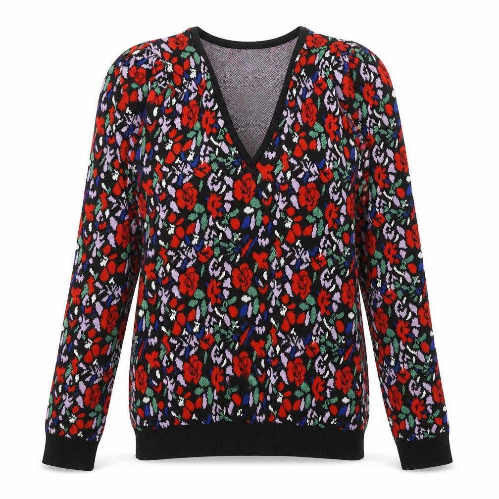 Savida Womens Multicoloured V-Neck Floral Polyester Pullover Jumper Size XS