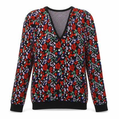 Savida Womens Multicoloured V-Neck Floral Polyester Pullover Jumper Size XS