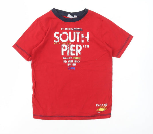 Blue Seven Boys Red Cotton Basic T-Shirt Size 7 Years Round Neck Pullover