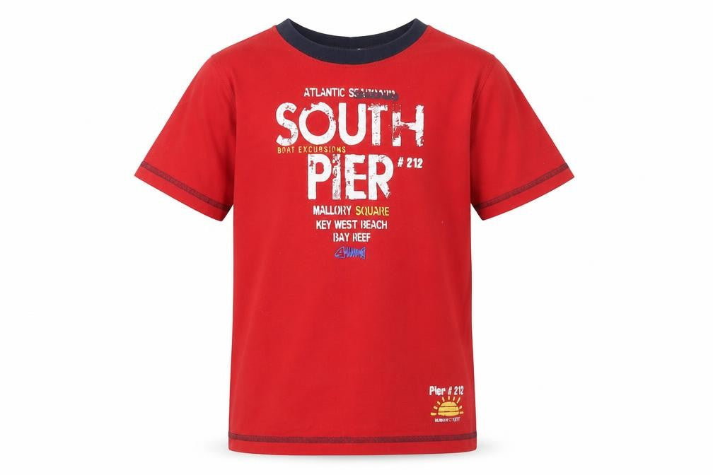 Blue Seven Boys Red Cotton Basic T-Shirt Size 7 Years Round Neck Pullover