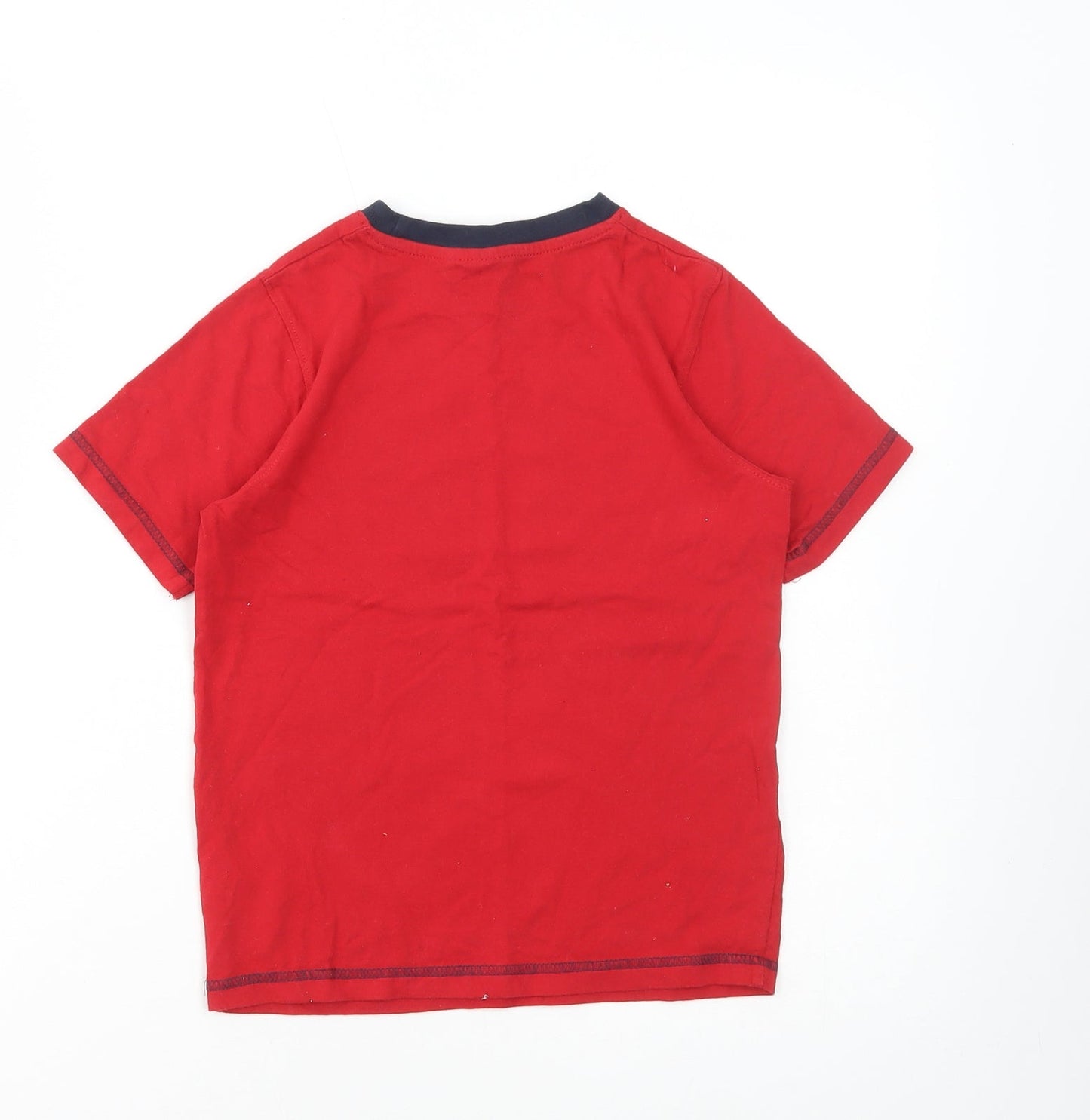 Blue Seven Boys Red Cotton Basic T-Shirt Size 7 Years Round Neck Pullover