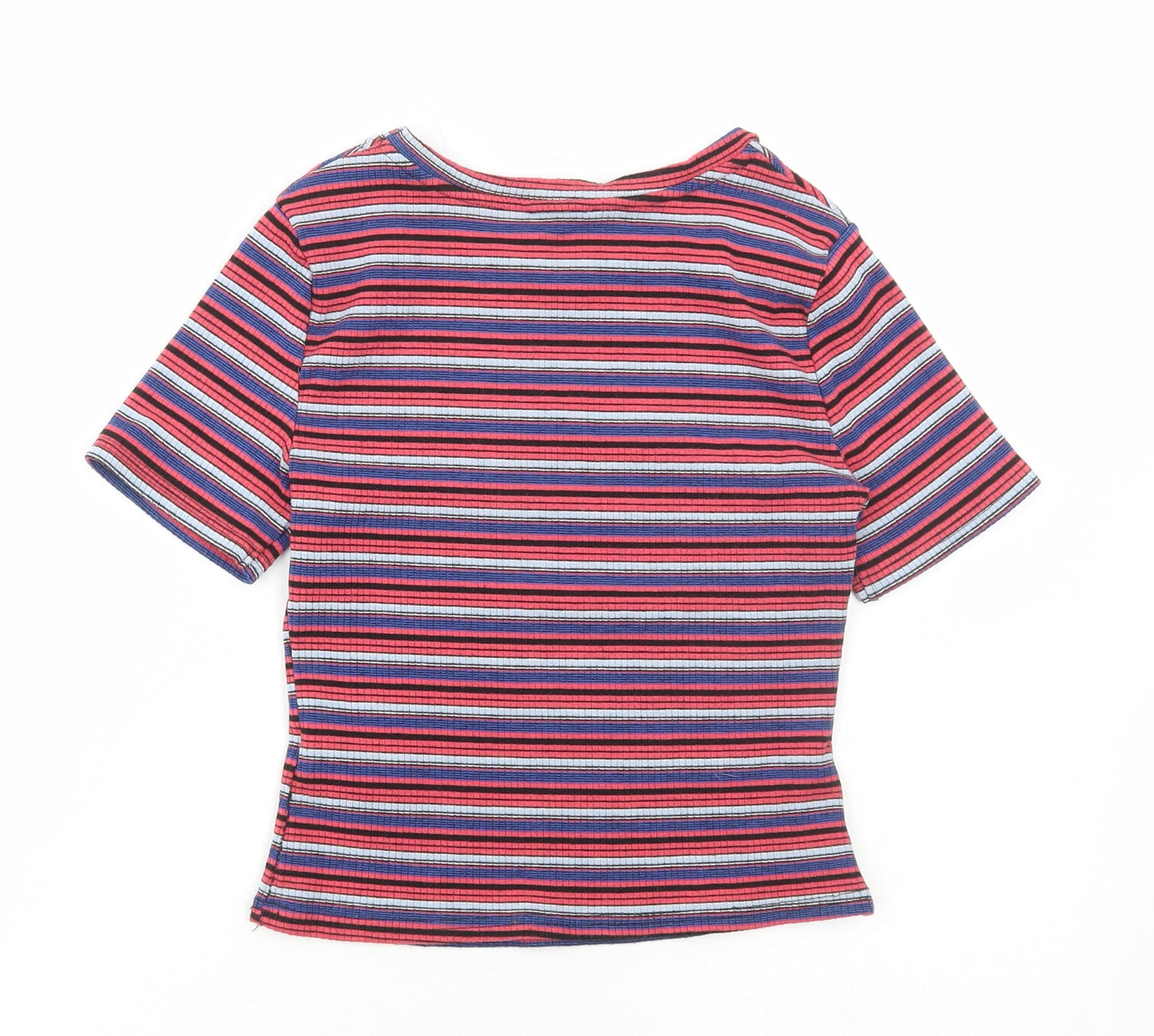 New Look Womens Multicoloured Striped Polyester Cropped T-Shirt Size 10 Boat Neck