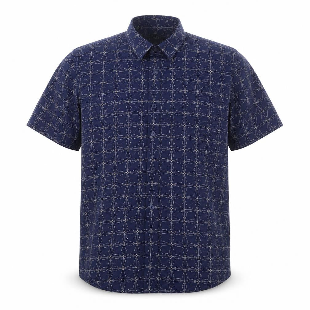 FOREVER 21 Mens Blue Geometric Cotton Button-Up Size L Collared Button