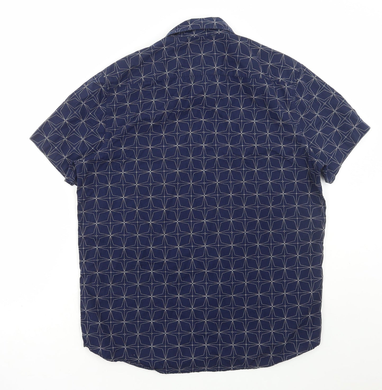 FOREVER 21 Mens Blue Geometric Cotton Button-Up Size L Collared Button