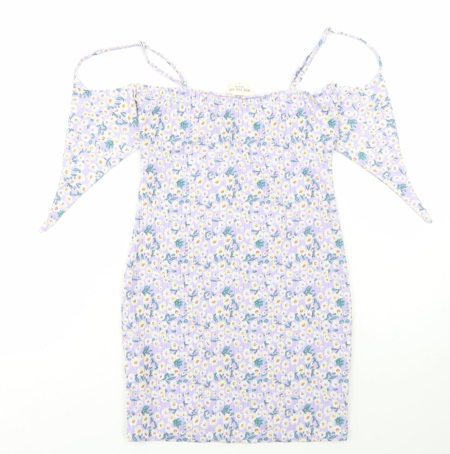 Kiss the Sky Womens Purple Floral Polyester Bodycon Size L Square Neck Pullover