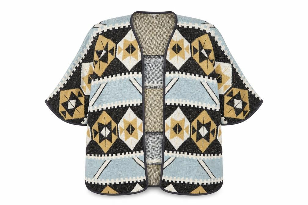 H&M Womens Multicoloured V-Neck Geometric Acrylic Cardigan Jumper Size 12
