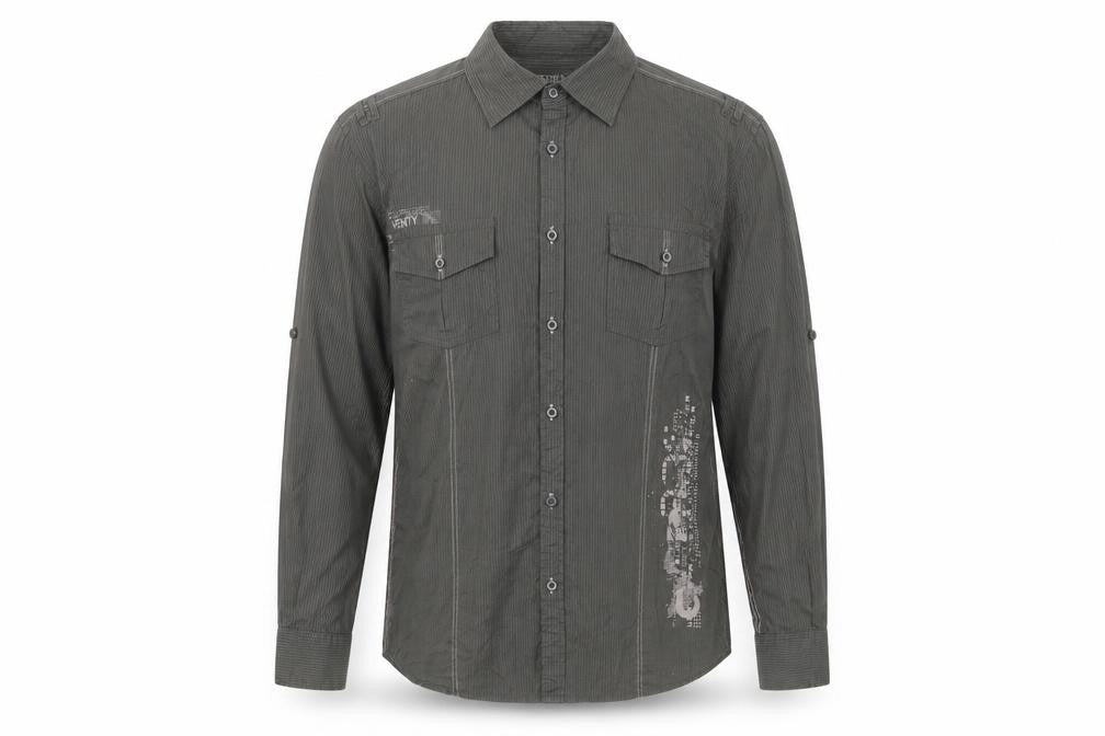 Matalan Mens Green Striped Cotton Button-Up Size L Collared Button