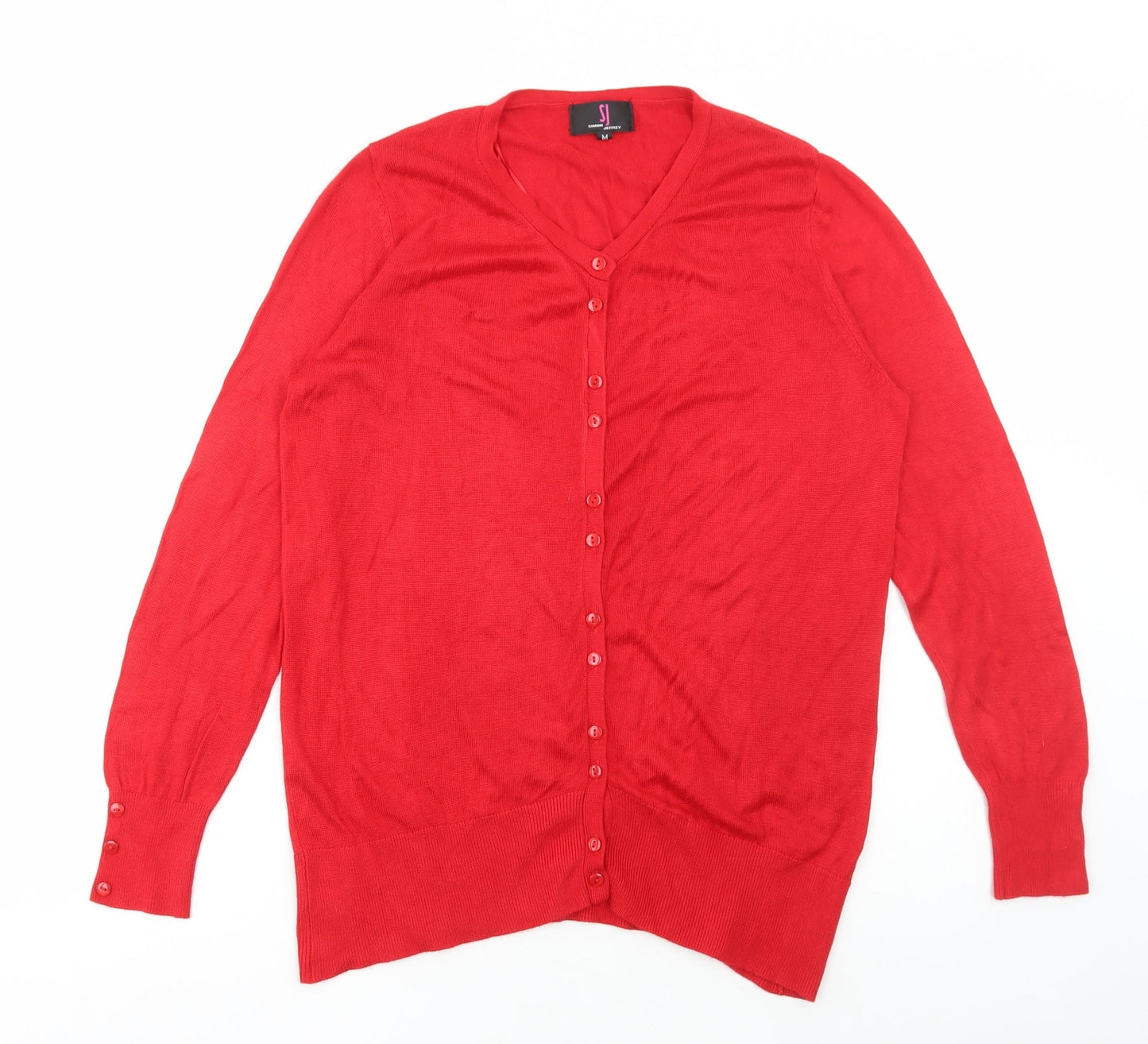 Simon Jeffrey Womens Red V-Neck Rayon Cardigan Jumper Size M