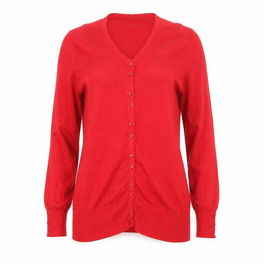 Simon Jeffrey Womens Red V-Neck Rayon Cardigan Jumper Size M
