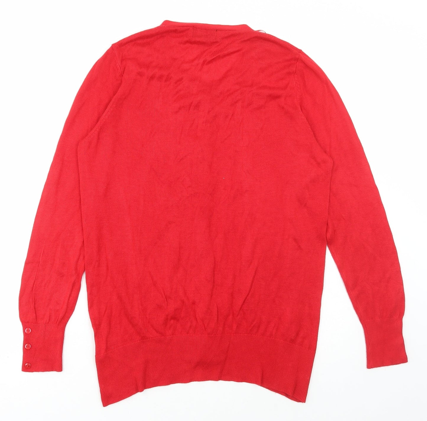Simon Jeffrey Womens Red V-Neck Rayon Cardigan Jumper Size M
