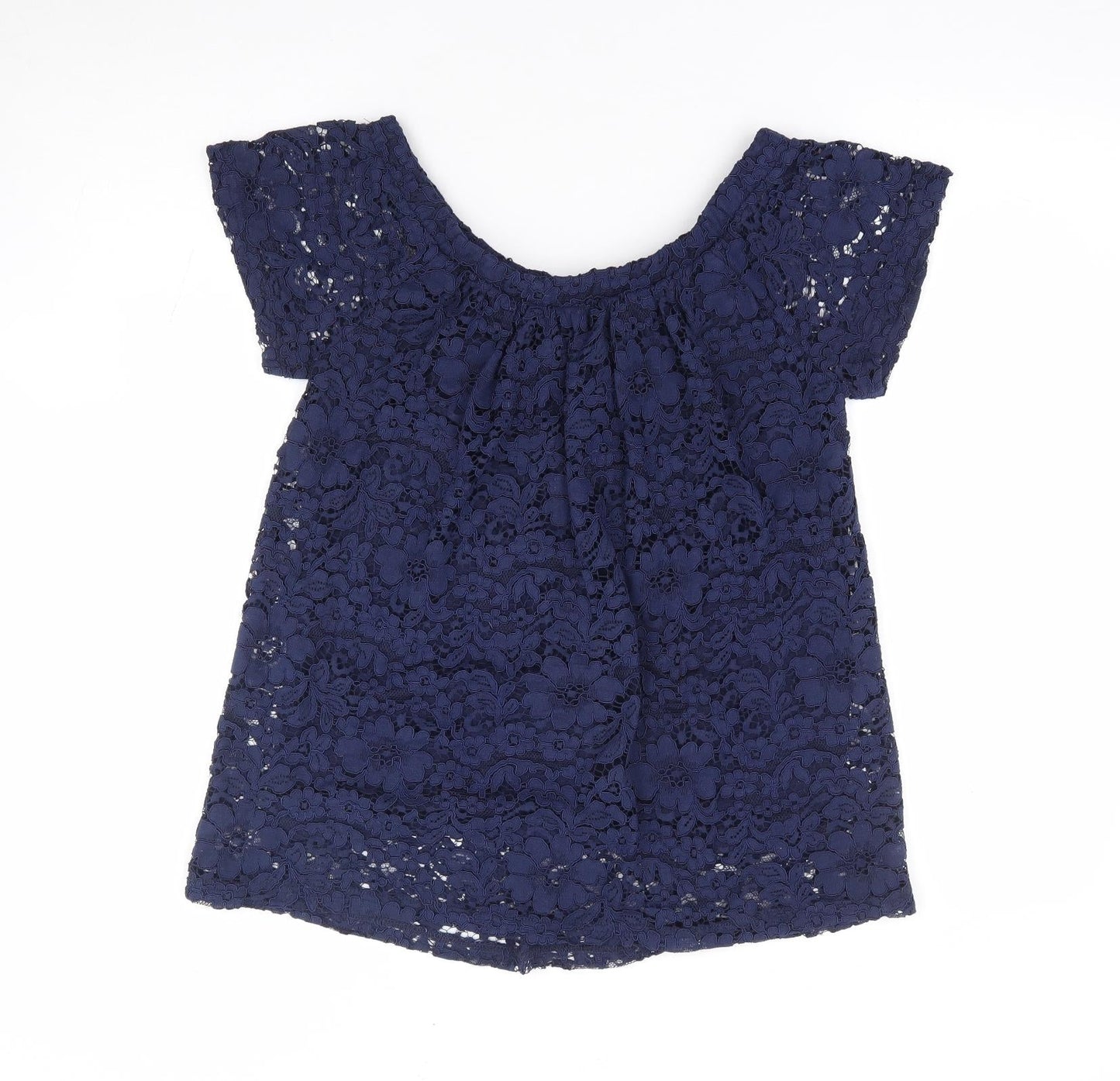 Peacocks Womens Blue Floral Nylon Jersey Blouse Size 10 Off the Shoulder - Bardot