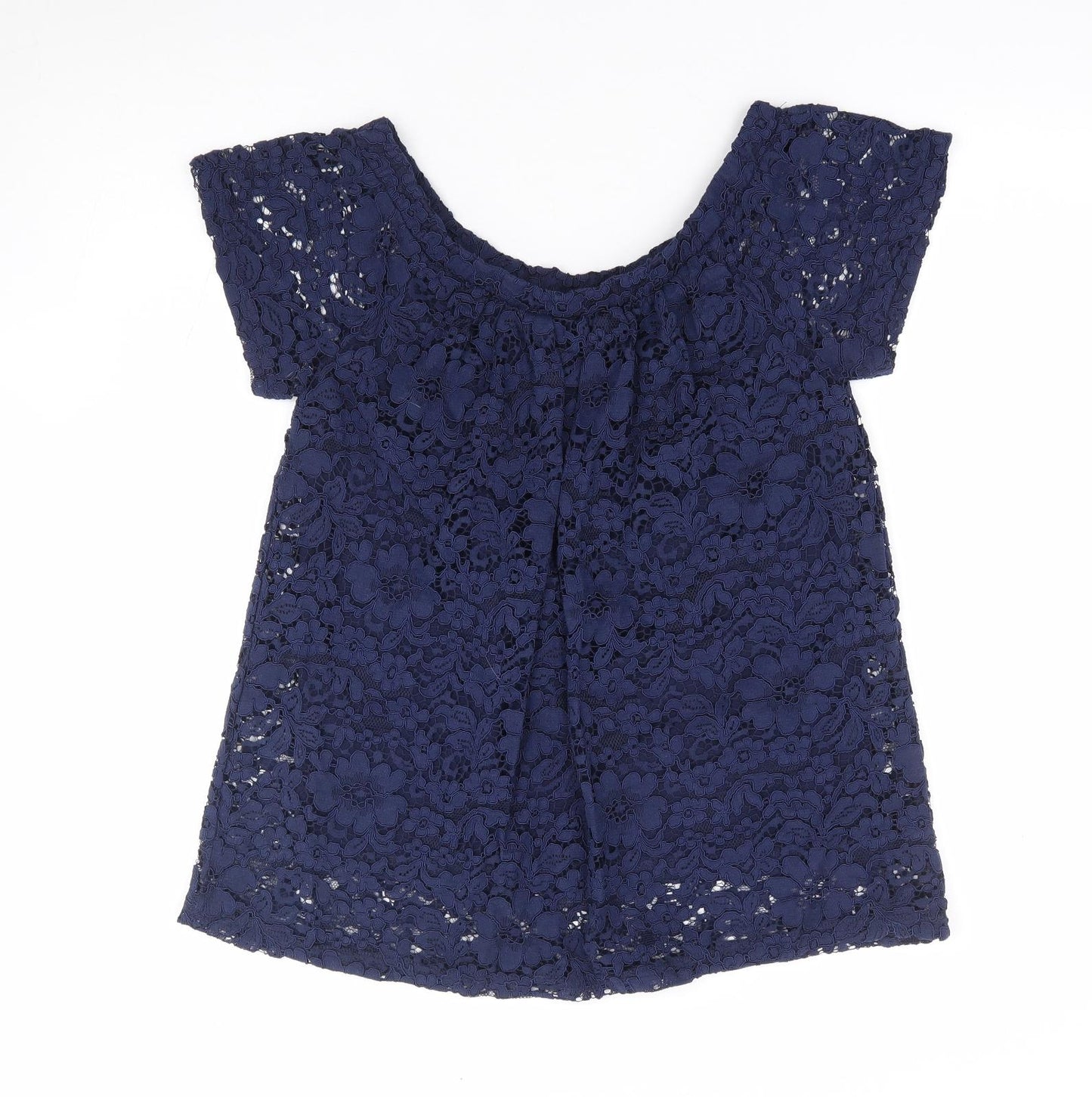 Peacocks Womens Blue Floral Nylon Jersey Blouse Size 10 Off the Shoulder - Bardot