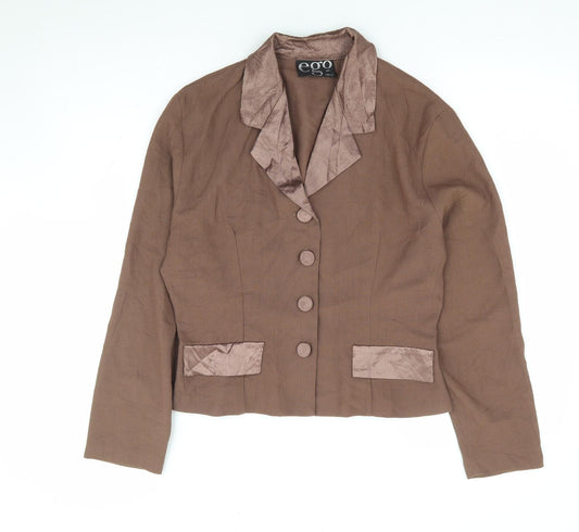 Ego Womens Brown Polyester Jacket Suit Jacket Size 12