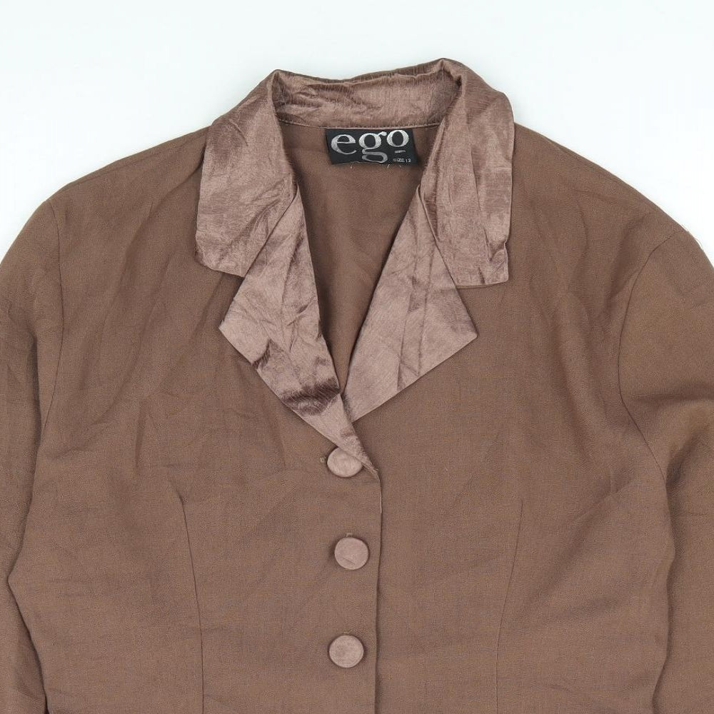 Ego Womens Brown Polyester Jacket Suit Jacket Size 12