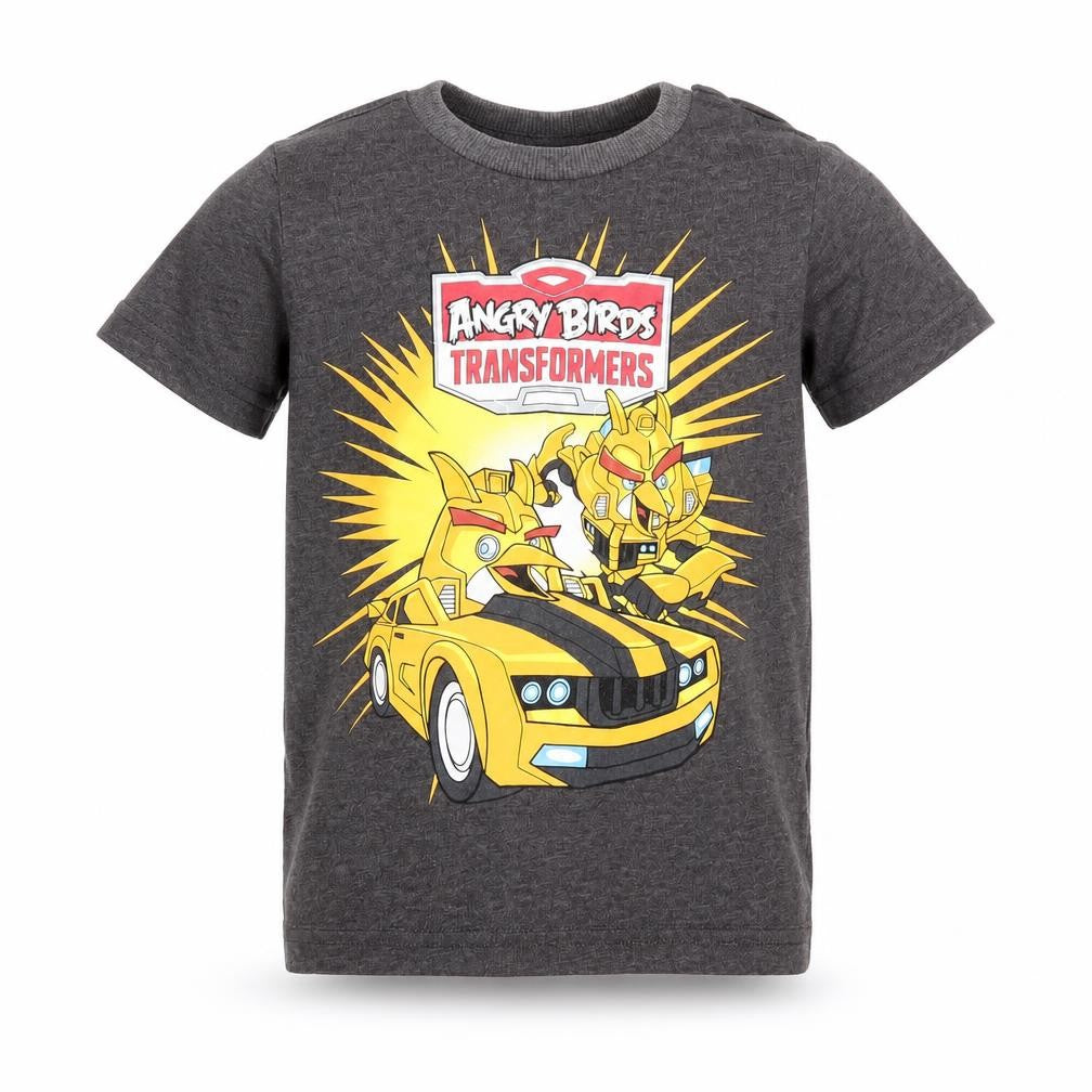 F&F Boys Grey Polyester Basic T-Shirt Size 2-3 Years Crew Neck Pullover - Angry Birds Transformers