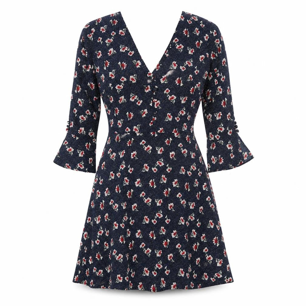 Influence Womens Black Floral Polyester A-Line Size 8 V-Neck Zip
