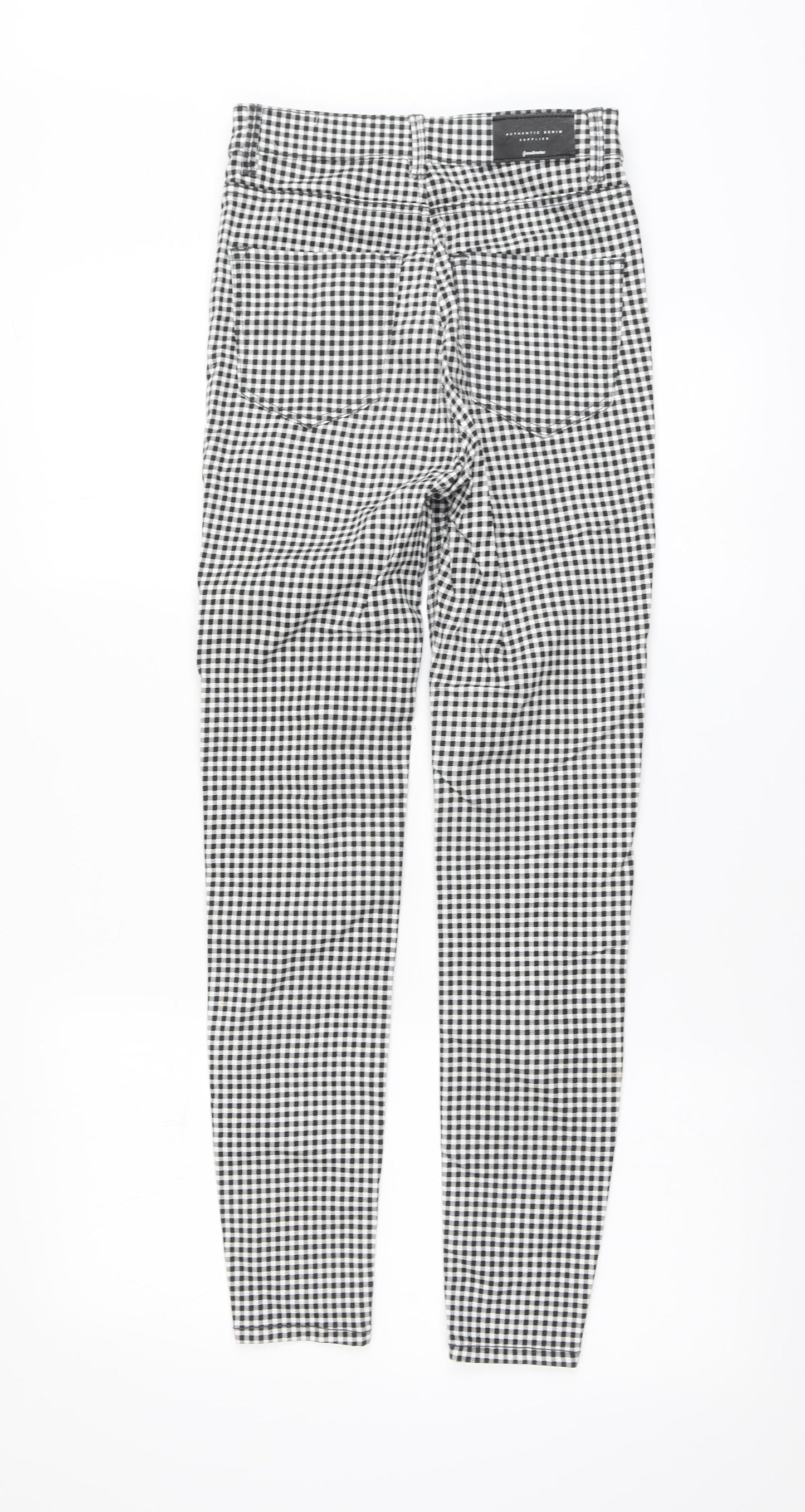 Stradivarius Womens Black Check Cotton Skinny Jeans Size 6 L27 in Regular Button