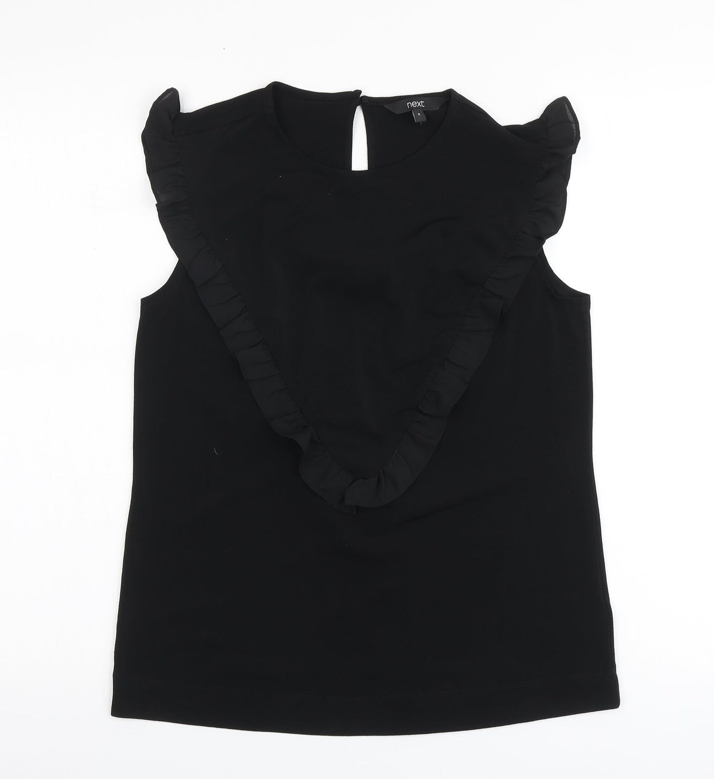 NEXT Womens Black Polyester Basic Blouse Size 8 Round Neck - Frill Detail