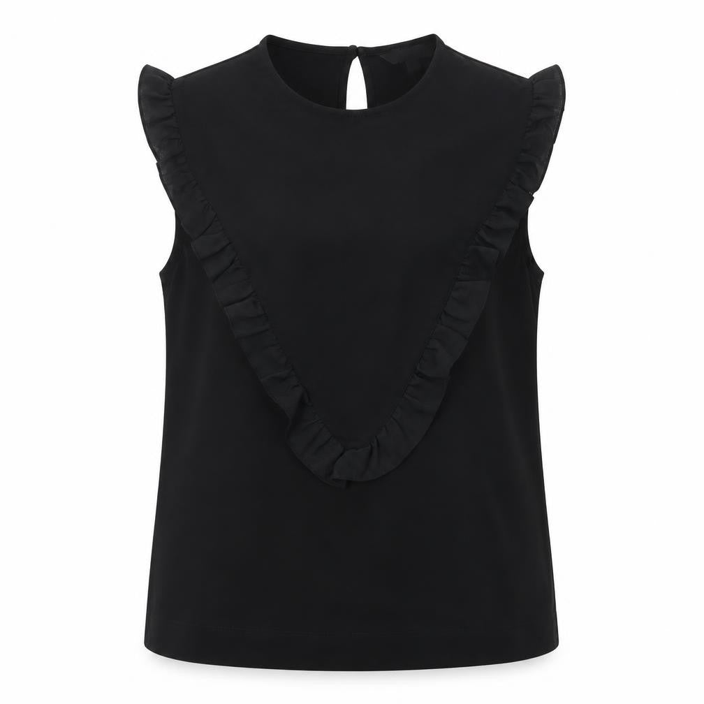 NEXT Womens Black Polyester Basic Blouse Size 8 Round Neck - Frill Detail