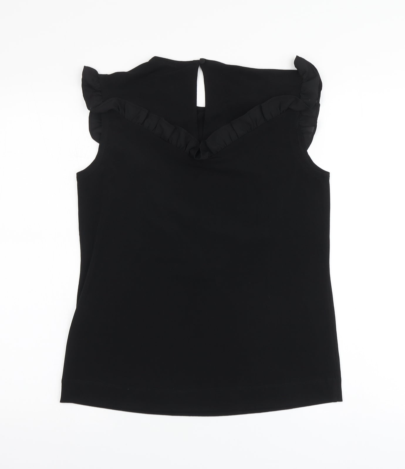 NEXT Womens Black Polyester Basic Blouse Size 8 Round Neck - Frill Detail