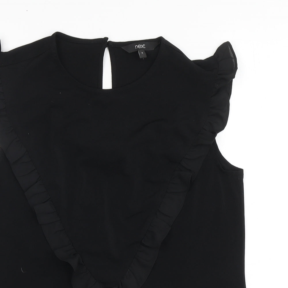 NEXT Womens Black Polyester Basic Blouse Size 8 Round Neck - Frill Detail