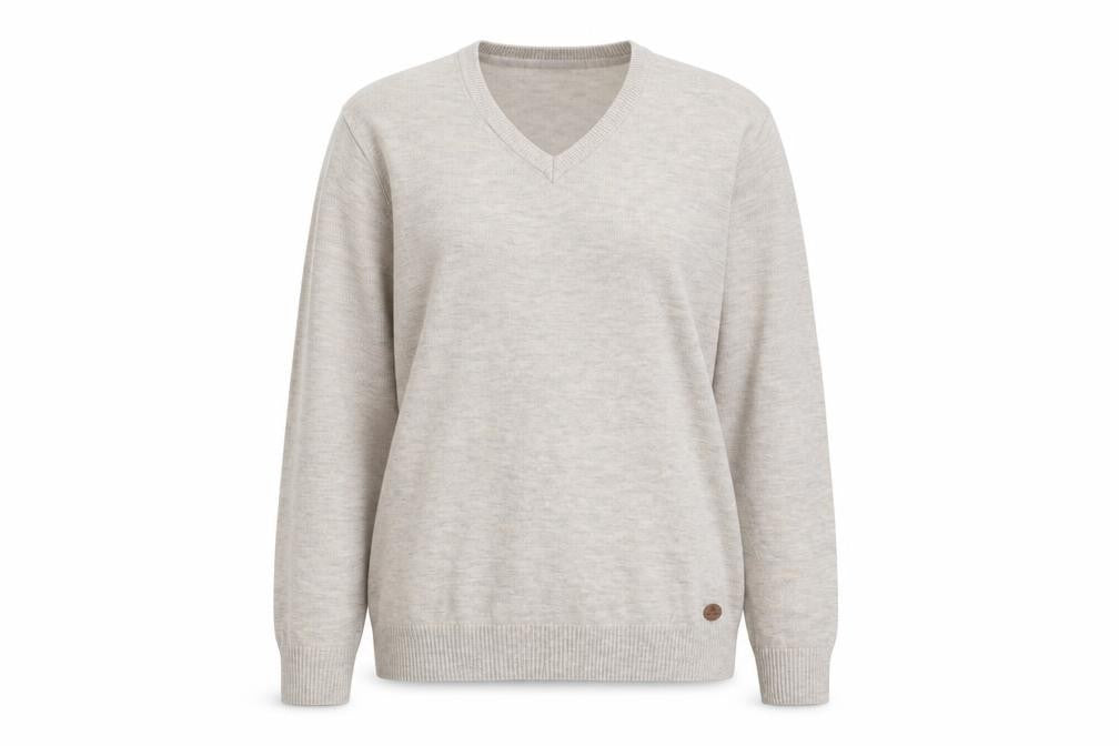 Cotton Traders Womens Beige V-Neck Acrylic Pullover Jumper Size L