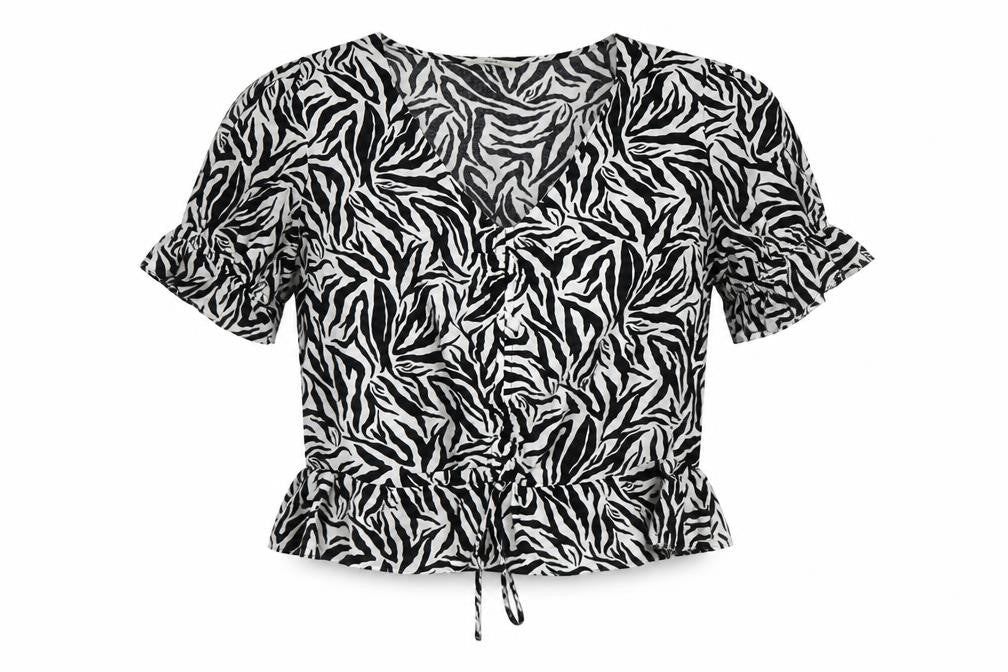 George Womens Black Animal Print Viscose Basic Blouse Size 16 V-Neck - Zebra Print