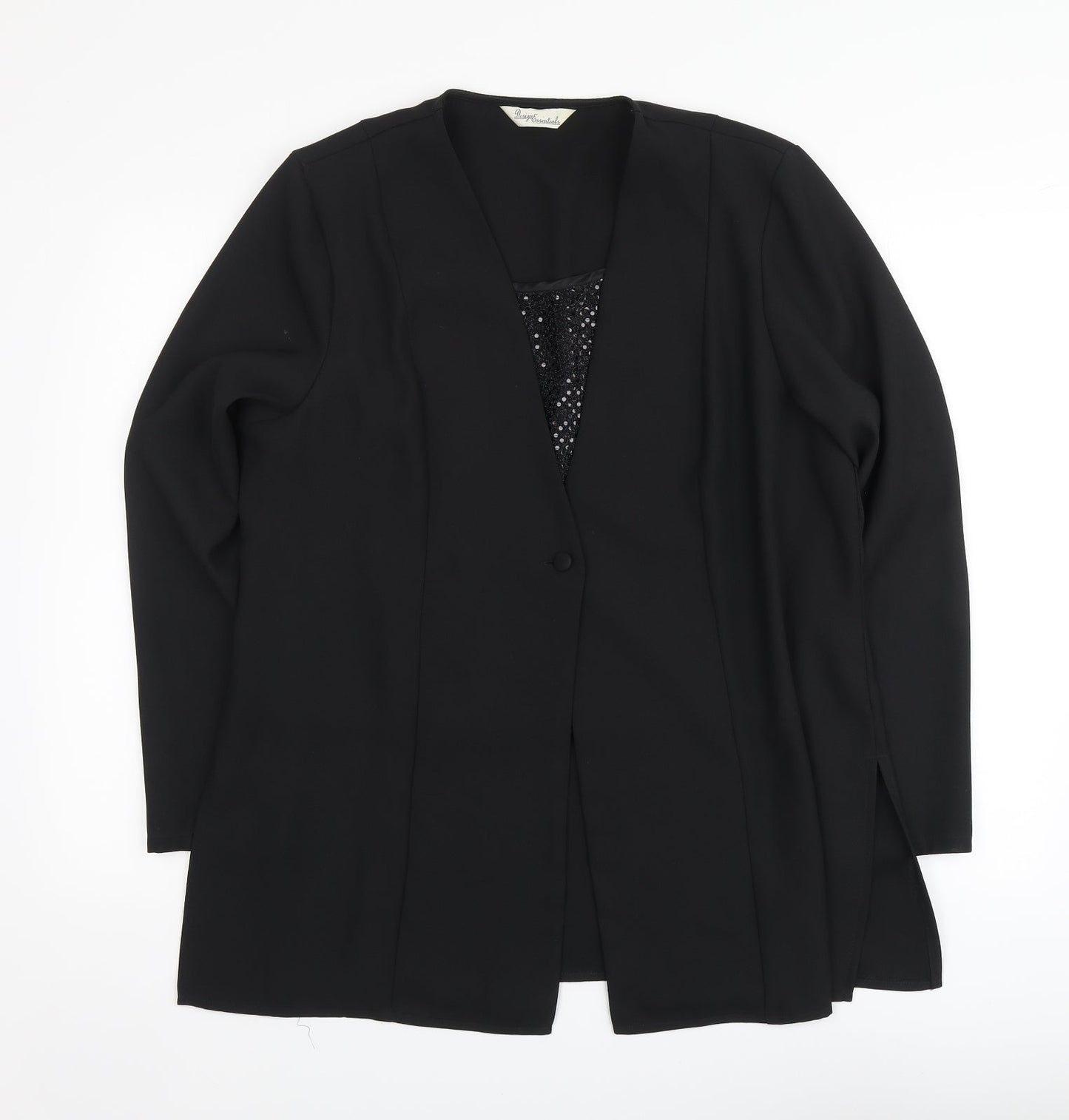 Design Essentials Womens Black Polyester Basic Blouse Size 16 V-Neck
