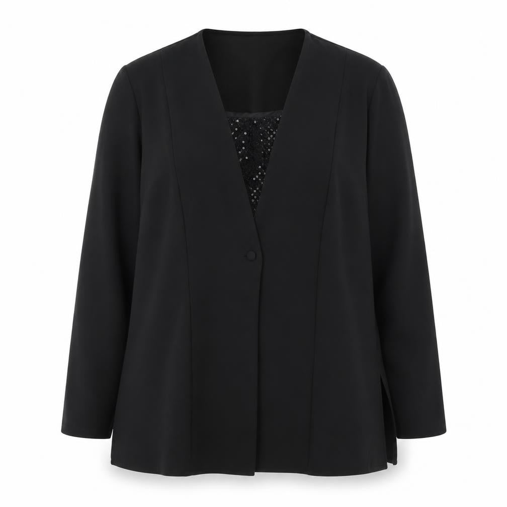 Design Essentials Womens Black Polyester Basic Blouse Size 16 V-Neck