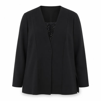 Design Essentials Womens Black Polyester Basic Blouse Size 16 V-Neck